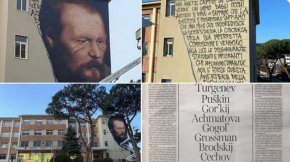 Гигантският портрет е базиран на картината на Достоевски от 1872 г. , нарисувана от руския художник Василий Перов, с добавена боя за лице, която Йорит използва в своите творби на тема "човешко племе"