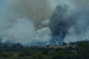 Близо 10 000 декара горят край Хасково, активният фронт остава между Динево и Малево